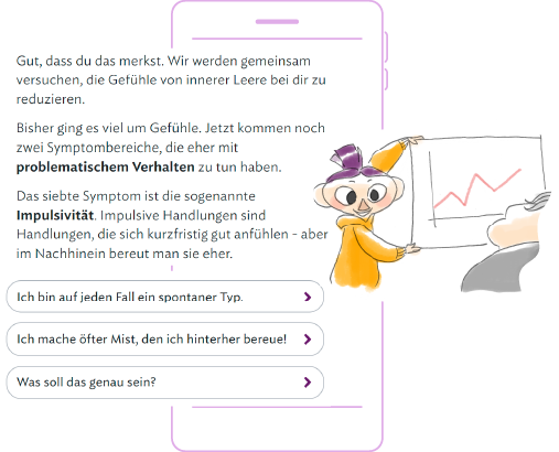 Eine Illustration mit einer Frau und einem Diagramm.