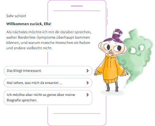 Eine Illustration mit einer Frau und einer Wolke.