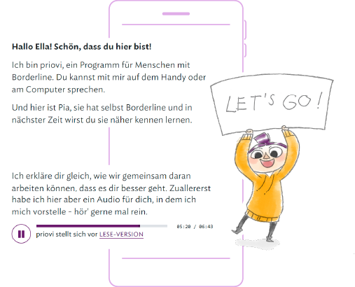 Eine Illustration mit einer Frau und einem Schild.